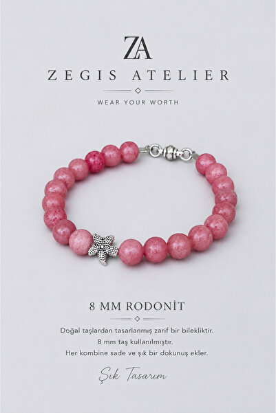 Zegisatelier 8 mm Rodonit Doğal Taş Bileklik
