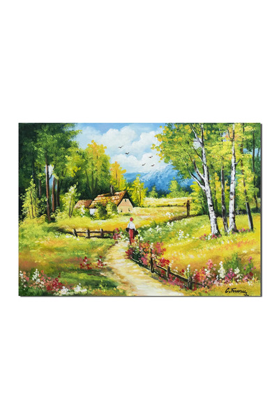 artnova Ръчно рисувана омагьосваща картина на планински пейзаж, "На баба", 70...
