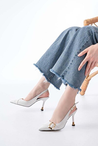 Aymood Inf-1151 White Daily Open Back Heeled Shoes