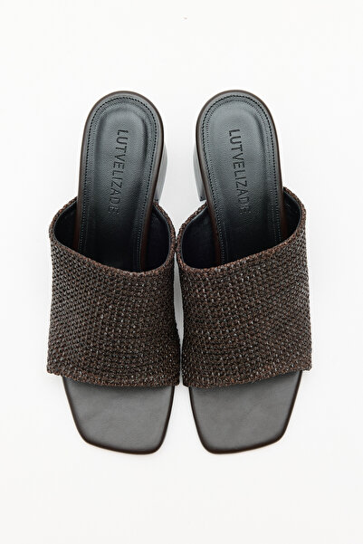LUTVELIZADE Heels 2641 - Textured Wide Band Brown Straw Women's Heels