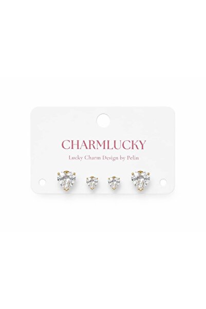 CHARMLUCKY مجموعة من 4 أقراط على شكل قلب