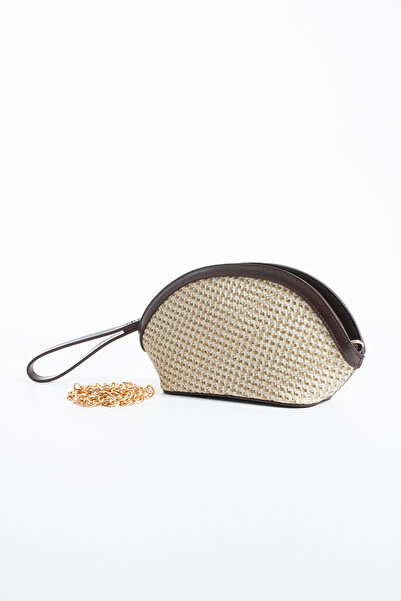 DEV 3 ADAM Γυναικεία τσάντα χειρός Mink Brown Straw Clutch Portfolio, Τσάντα ...
