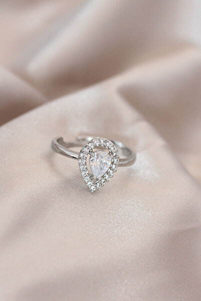 Epilons Adjustable Silr Rk Metal Zircon Crystal Stone Drop Model Ring