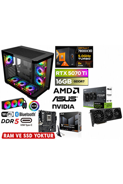 ASUS Şafak Bilgisayar X V1 | 16GB RTX 5070 Ti | Ryzen 7 7800X3D | RGB Ultra G...