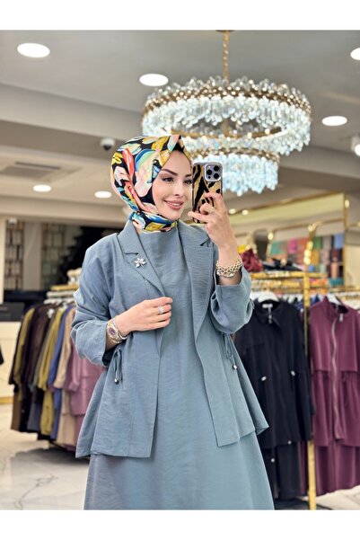 Taşpınar 9804 Kolsuz Elbise Ceket 2li Takım Çağla