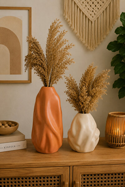 Zigzag Home طقم مزهريات مزخرفة على الطراز البوهيمي مكون من قطعتين كبيرة الحجم...