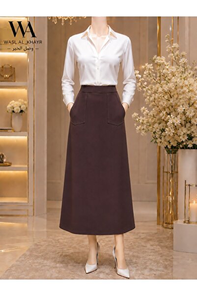 WASL ALKHAIR Women's Straight-Cut Skirt with Front Pockets – Stylish and Func...