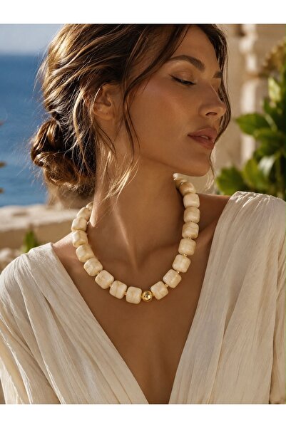 Solare Accessories Krem Renk Premium Tasarım Kolye