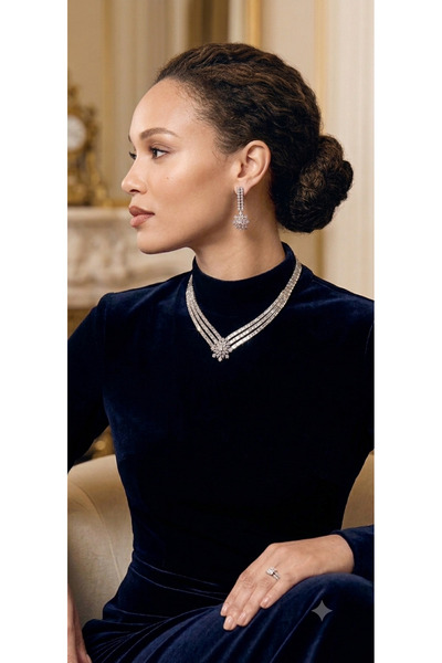 FASHİON JEWELRY ZIRKON GÜMÜŞ TAŞLI KOLYE &KUPE SET