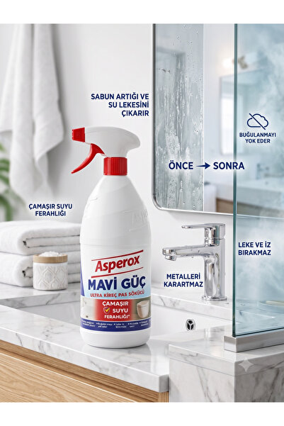 ASPEROX Mavi Güç Ultra Kireç ve Pas Sökücü Banyo Spreyi 1000 ML