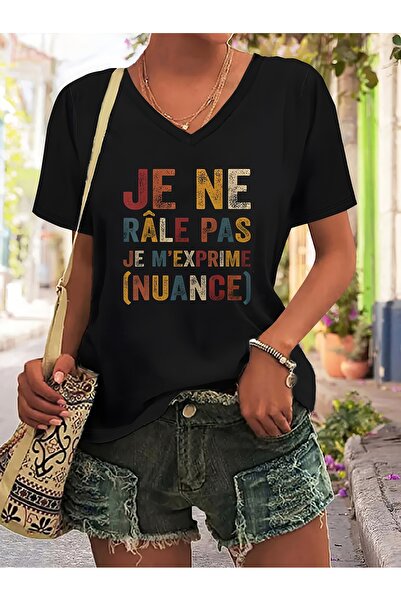 Deocept Women's Mix Printed V-Neck Sleeved Regular Fit Comfortable T-Shirt