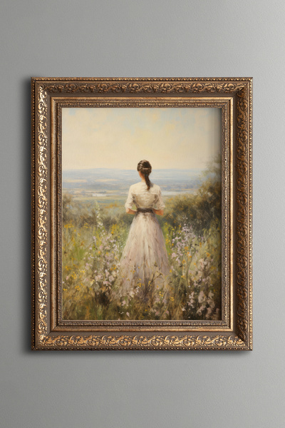 epiqart Woman with Her Back Turned in the Flowers - Vintage Patterned Paintin...