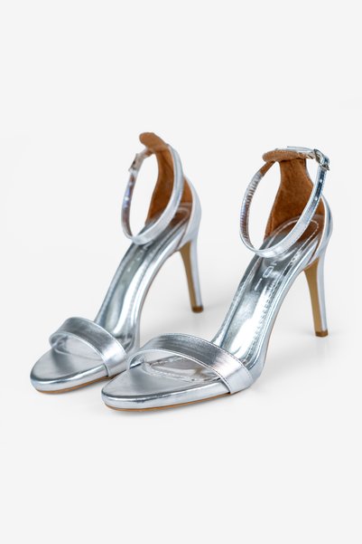 BONO Women's Silver Thin Strap Evening Dress Heeled Shoes 9 cm Evening Sandals