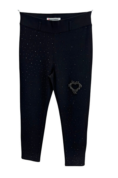 ZANESSI Plus Size Women's Knitted Trousers with Elastic Waist and Stone Detail