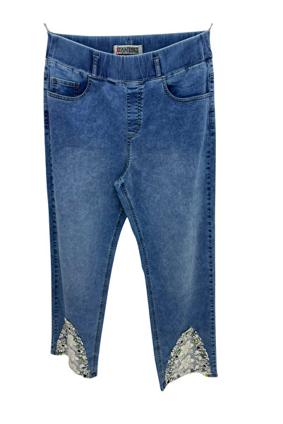ZANESSİ FASHION Plus Size Stoned Denim Women's Trousers