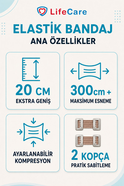Life Care Elastik Bandaj 20 Cm Ten Rengi Extra Geniş Ölçü