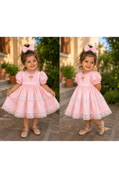 prenses tasarım atolyesi Bebe Pembe vintage dogumgünü elbisesi