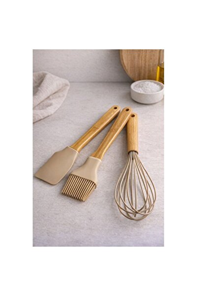 Empressco Durable Bamboo Handle 3-Piece Silicone Kitchen Set: Brush, Spatula,...