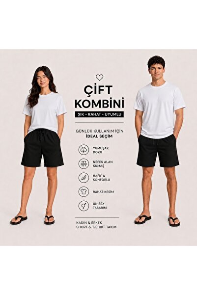 JULİA MODA 2-Piece Shorts and T-Shirt (Bottom-Top) Combination for Couples, D...