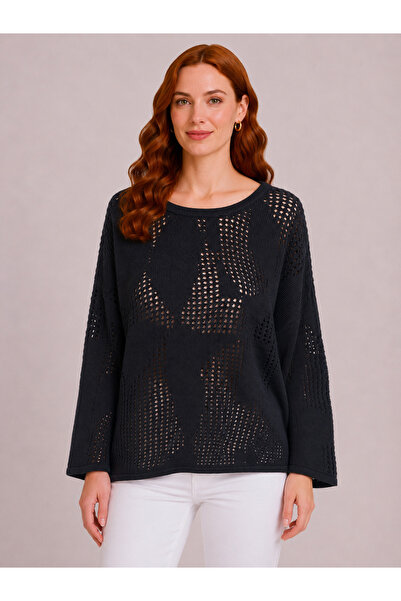 Neden Tekstil Women's Black Perforated Knitwear Blouse
