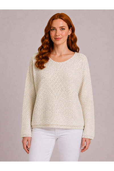 Neden Tekstil Women's White Knitwear Sweater Long Sleeve Relaxed Fit