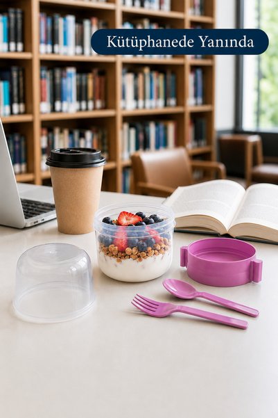 Sariva Home 800 ml Double Layer Muesli and Yogurt Container, Spoon and Fork Included, Leak-Proof Storage Container, Granola and Salad Container, Bpa-Free