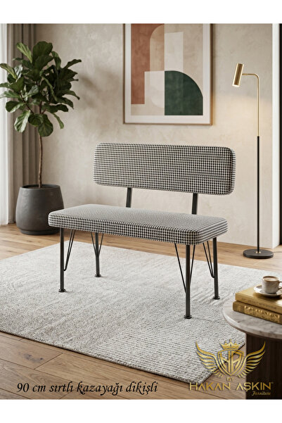MDF with Metal Legs 38x89 cm Eco Backed New Puff & Bench Bank HOUNDSTOOTH LINEN