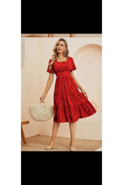 Modayazar Viscose Midi Length Pleated Gathered Summer Dress