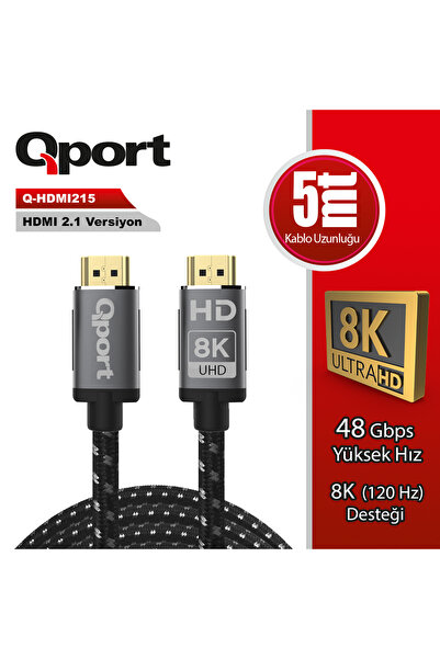 Universal كابل QPORT 5M HDMI 2.1V 8K ذهبي اللون مضفر (Q-HDMI215)