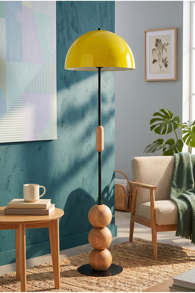 Vinner Sarı Lambader Retro Tasarım Natürel Ahşap Detaylı Metal Gövdeli Modern...