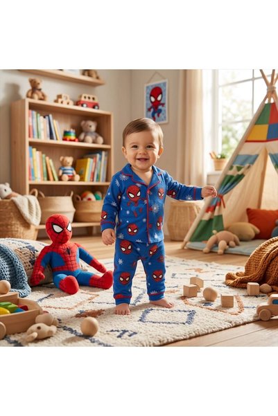 derin baby 100% Cotton Long Sleeve Buttoned Seasonal Superhero Printed Soft T...
