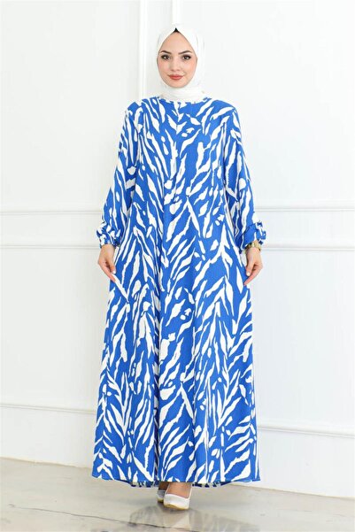 Mestore Zebra Pattern Hijab Dress Blue
