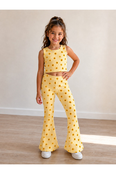 özge başaran Mini Sunflower Girl's Summer Set 2-Piece Set