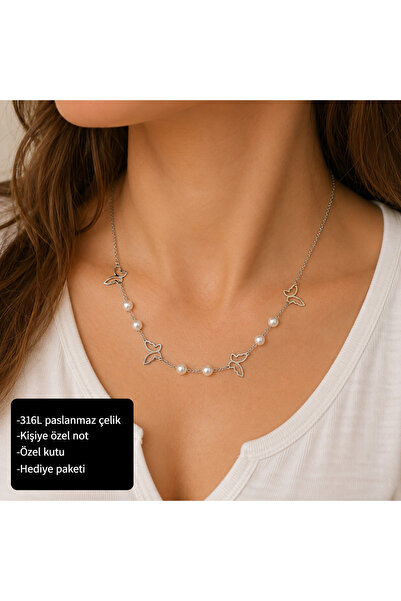 HER ŞEY NOTA www.herseynota.com Marivelle Pearl and Butterfly Women's Necklac...