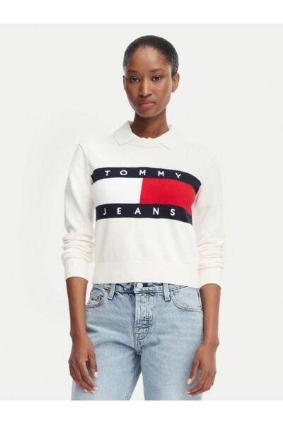 Tommy Hilfiger BEYAZ LOGOLU KADIN KAZAK