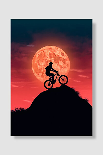 Luna Marissa Plakat sa biciklom, crvena pozadina punog meseca, silueta bicikl...
