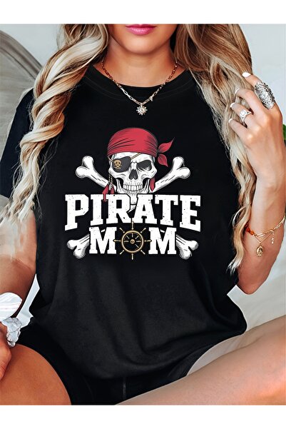 En22 Pirate Mom Print T Shirt, Women's Spring Summer Short Sleeve Crew Neck C...
