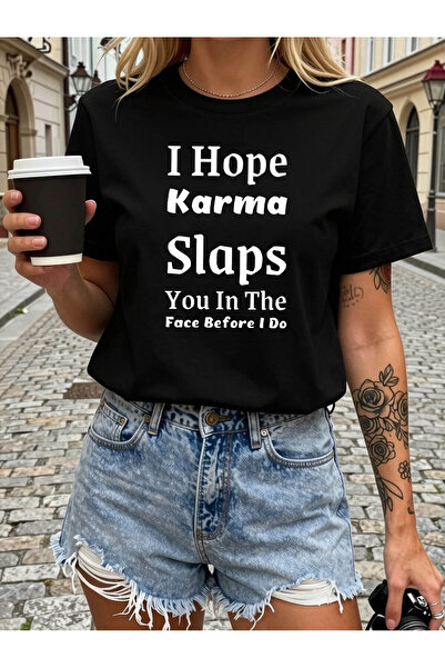 NOURAM تي شيرت نسائي مطبوع عليه عبارة "Hope for KARMA Slaps You In The Face B...