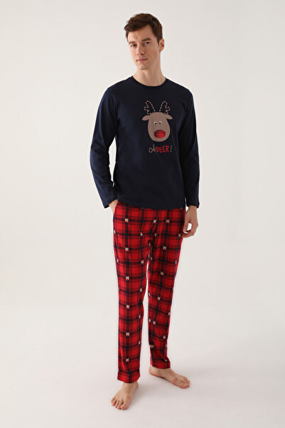 Arnetta Ανδρική μακρυμάνικη φόρμα πιτζάμες 2752 Deer Tiny Navy Blue