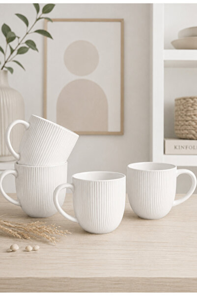 PORLINE Kadikizi 4 Piece Northern Porcelain Mug Set for 4 People 240 Cc