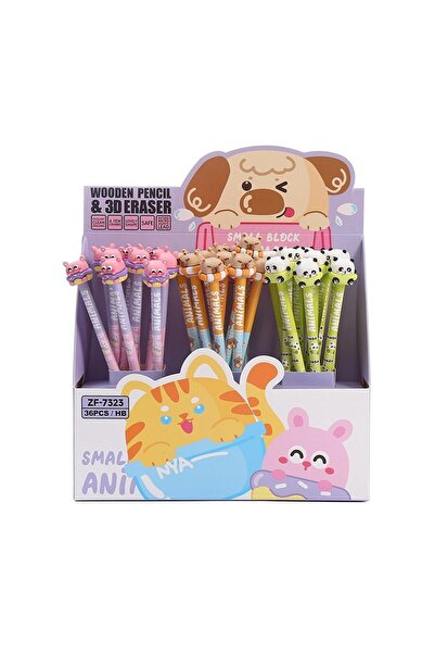 CRESCO Creion rotund HB cu radiera animale set 36 buc