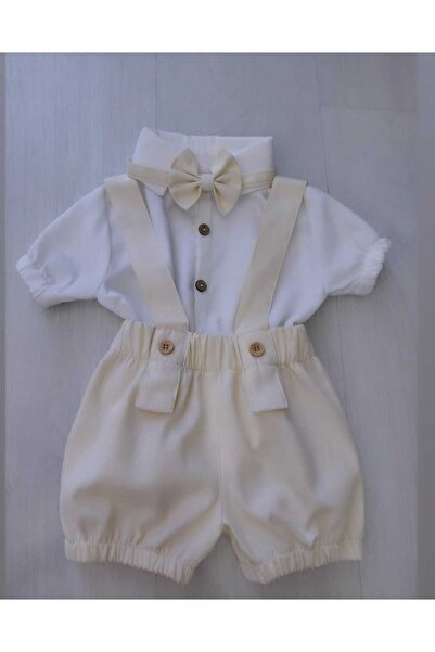 ykr design Yazlık Erkek Bebek Çocuk Salopet Takım Bej