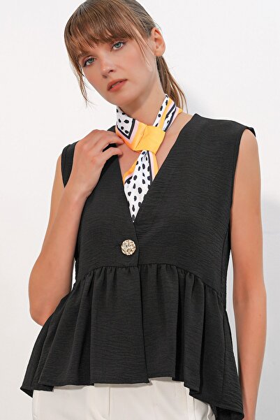Hiccup Bdart Buttoned Sleeveless V-Neck Blouse
