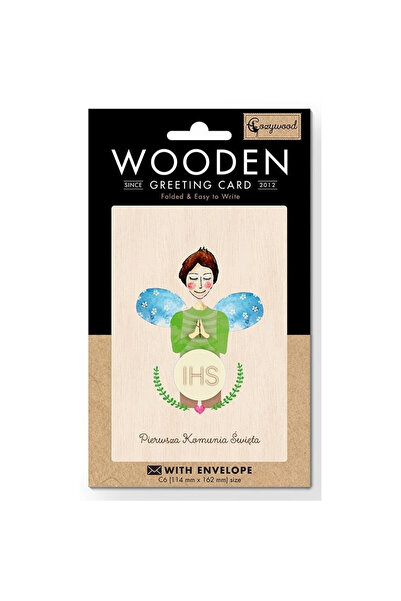 Cozywood Carnet de comuniune din lemn C6 cu plic (pentru băieți)