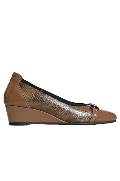 Platin Brown Patent Leather Women's Wedge Heel Shoes