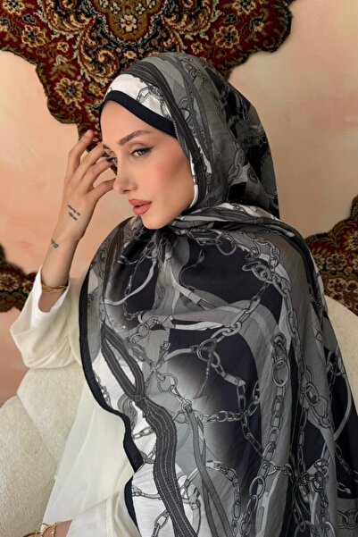 İmajButik Navy Blue Patterned Silk Shawl