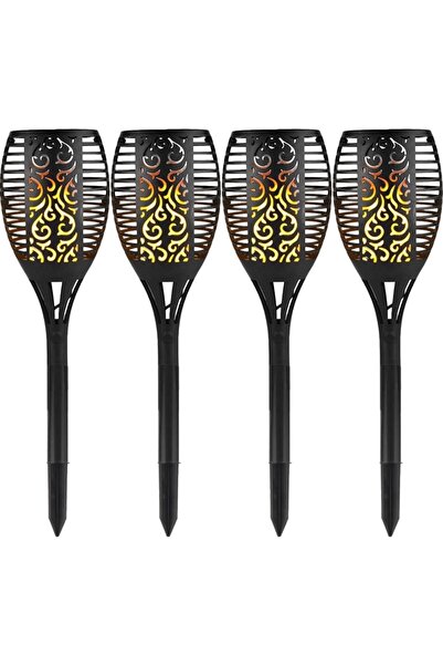 YBOSHOP Set 4 lămpi solare de grădină tip torță, efect flacără, senzor lumină...