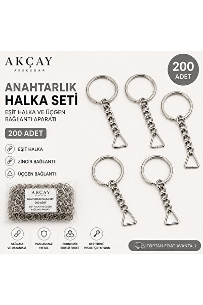 Akçay Aksesuar 200’lü Anahtarlık Halkası Üçgen Aparatlı Zincirli Makrome Amig...