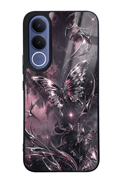 Spoyi Vivo V70 FE Rose Chrome Butterfly Tasarımlı Glossy Telefon Kılıfı