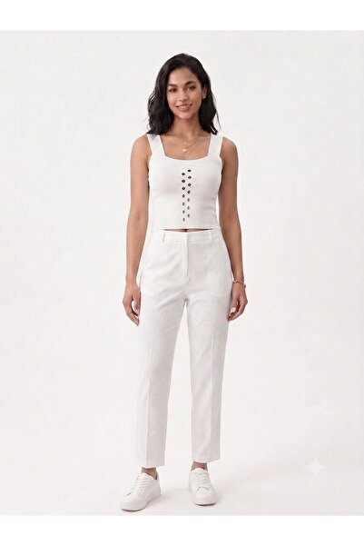 onno style women Sleeveless Strappy Perforated Knitted Women's Bluz